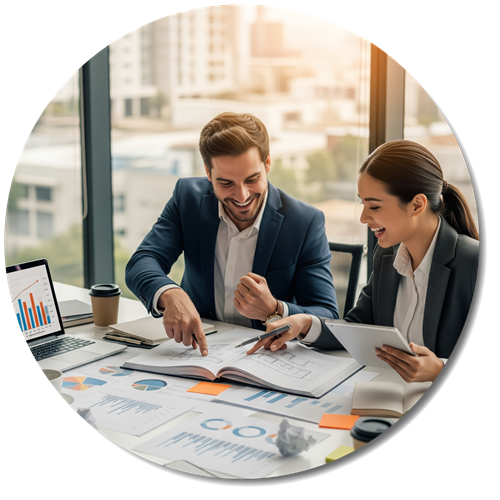 Image of two person running a successful model design meeting