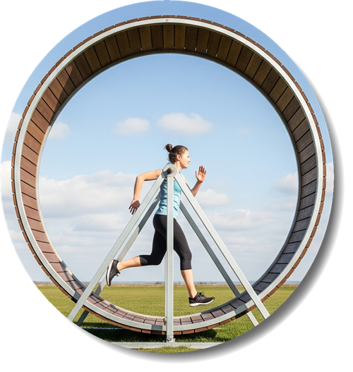Image of a person running in a hamsterwheel Image of a person running in a hamsterwheel