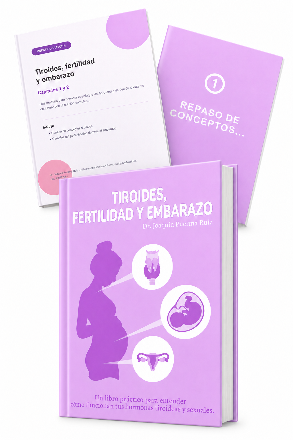 Muestra del libro Tiroides, fertilidad y embarazo con portada y páginas interiores