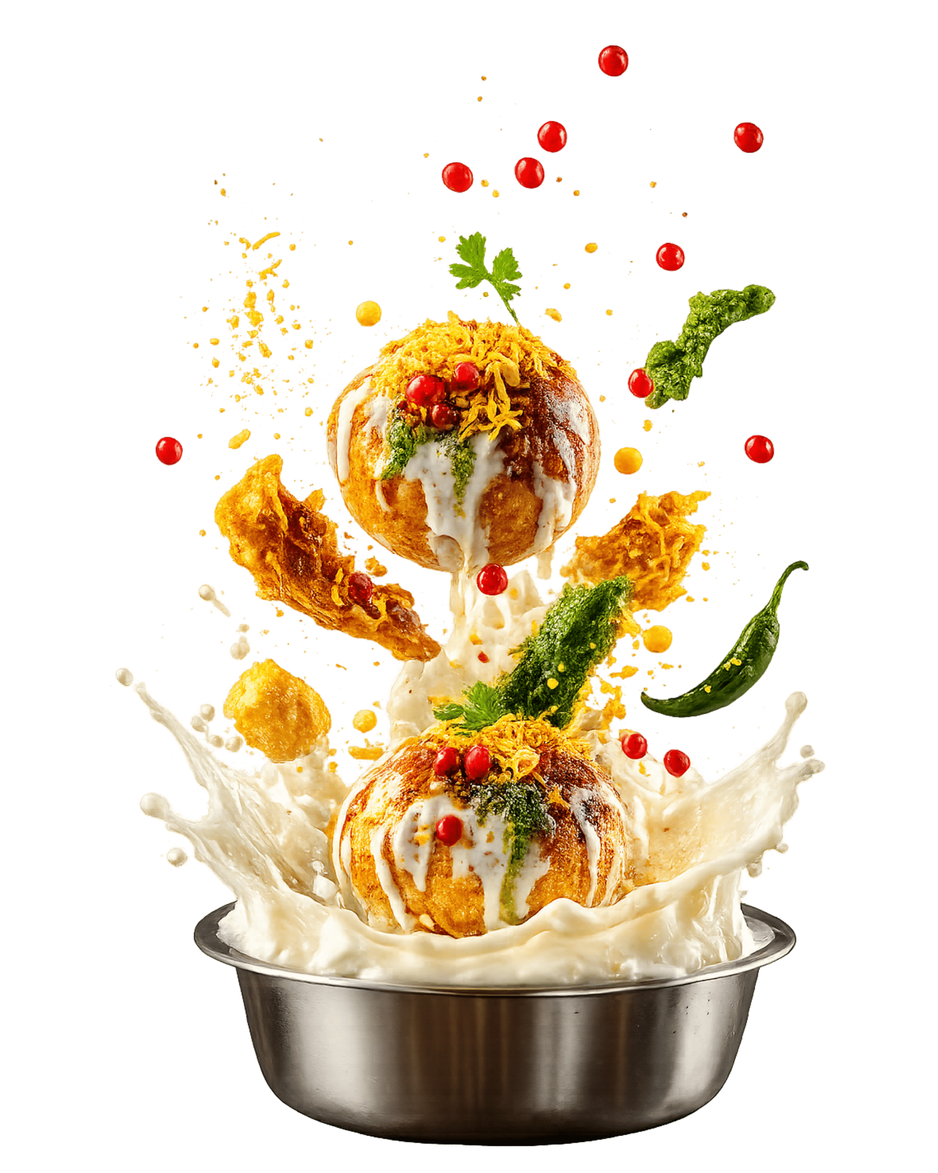 Dahi Vada splashed with curd, garnished with sev, chutney and chili - Pavitra Rasoi Kanpur
