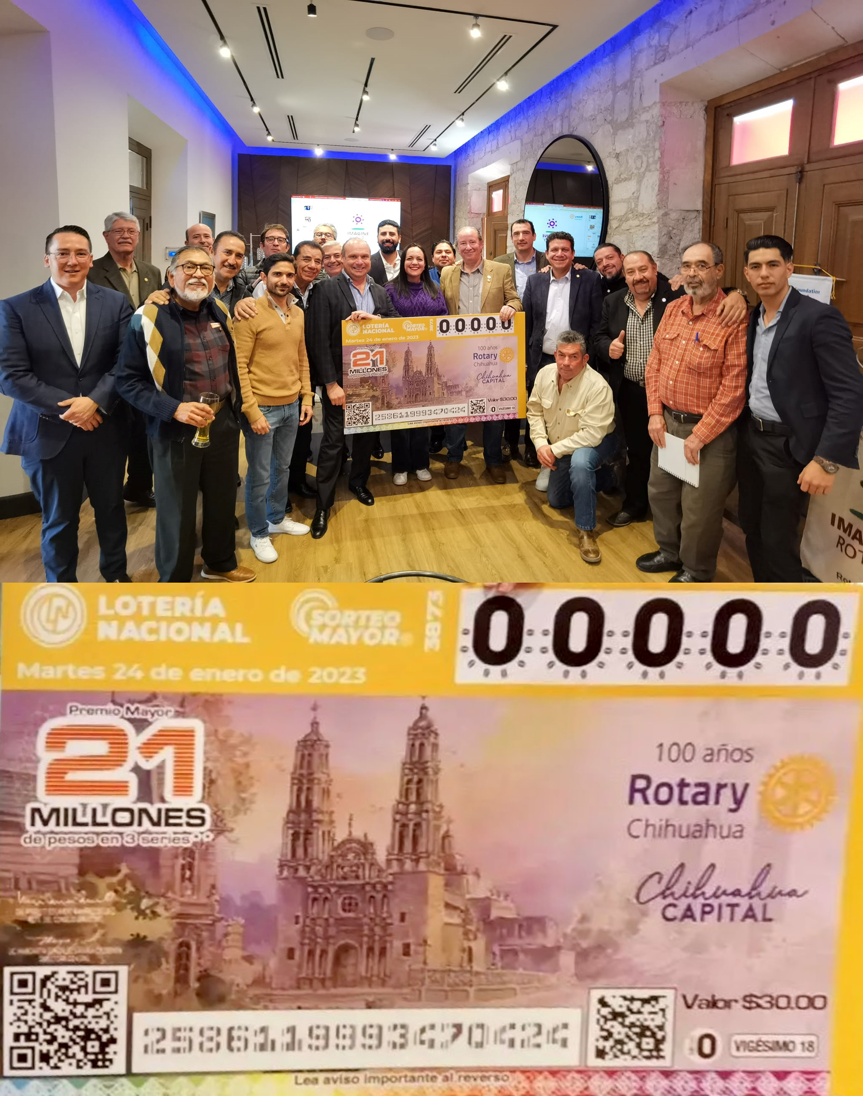 Centenario Club Rotario Chihuahua boleto conmemorativo de Lotería Nacional