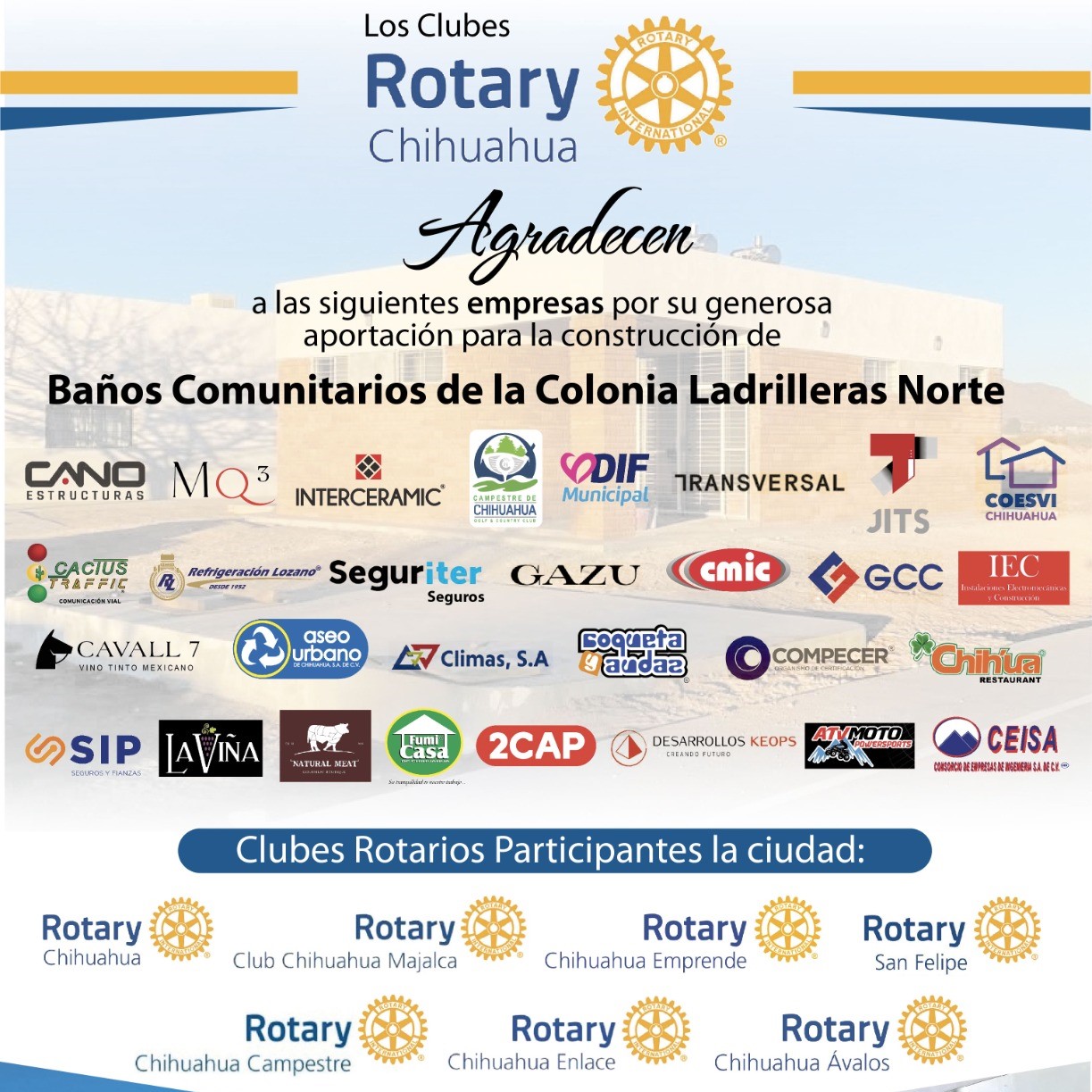Agradecimiento Club Rotario Chihuahua a Patrocinadores Agradecimiento Club Rotario Chihuahua a Patrocinadores