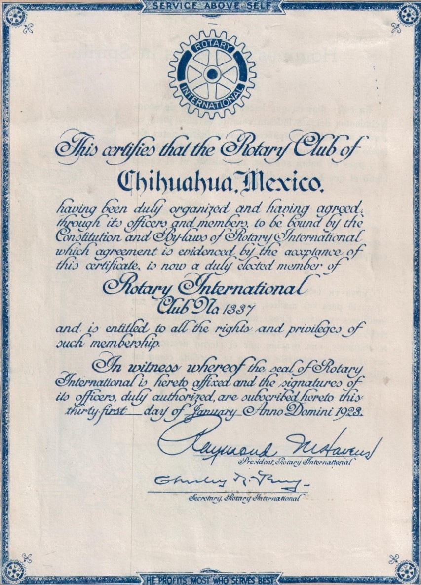Rotary International Certificate 1337